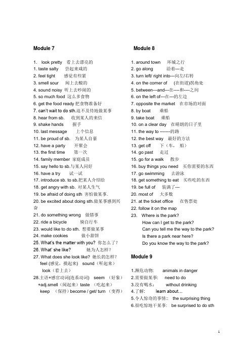 外研社英语八年级Module 7-12短语复习