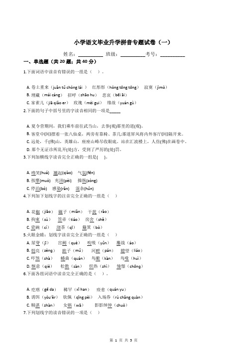 小学语文毕业升学拼音专题试卷(一)