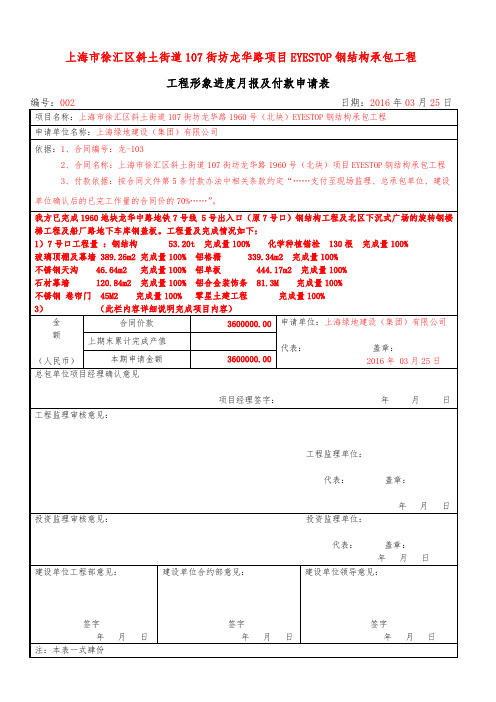 工程形象进度月报及付款申请例表
