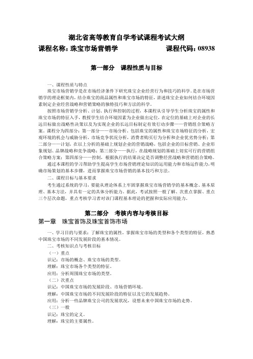 08938 珠宝市场营销学 自考考试大纲