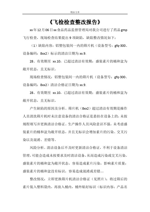 《飞检检查整改报告》