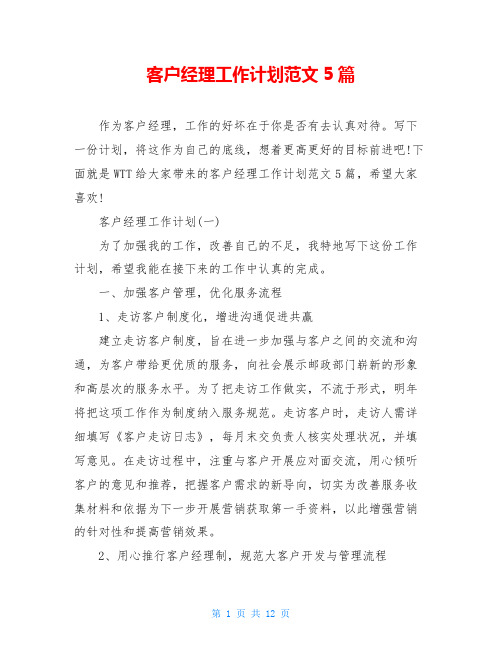 客户经理工作计划范文5篇