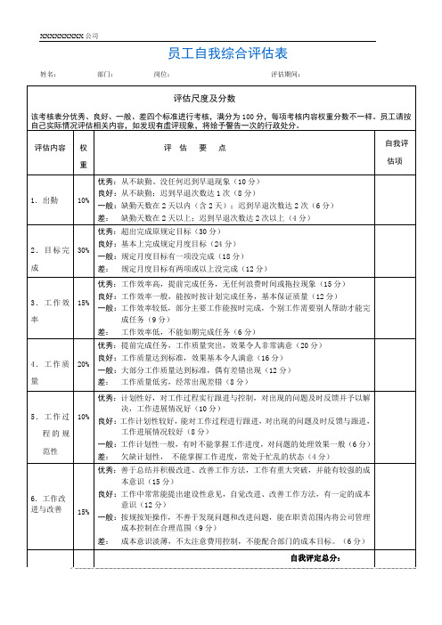 自我综合评估表