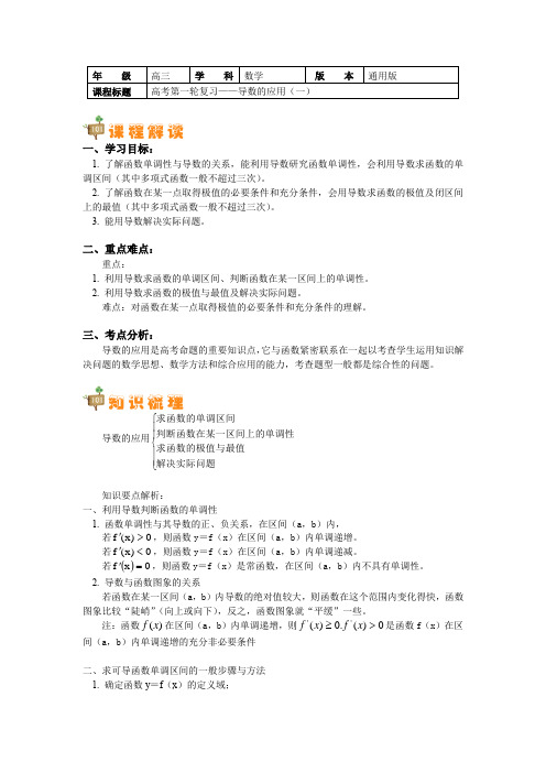 2019北师大版高考第一轮复习——导数的应用(理)(讲义)