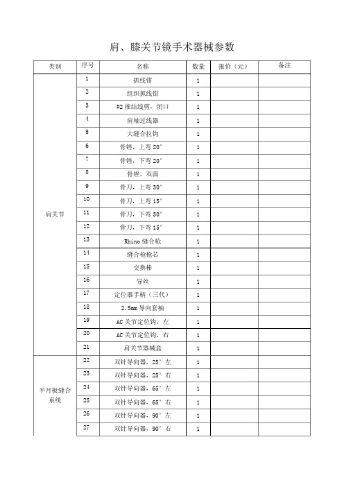 肩膝关节镜手术器械参数
