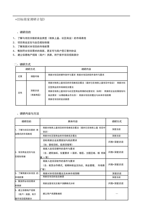 目标商户调研计划