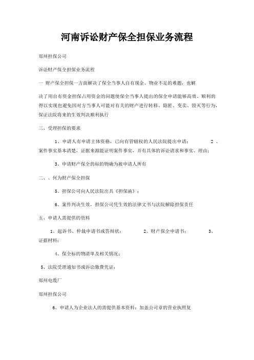 河南诉讼财产保全担保业务流程