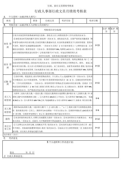 行政、前台文员绩效考核表