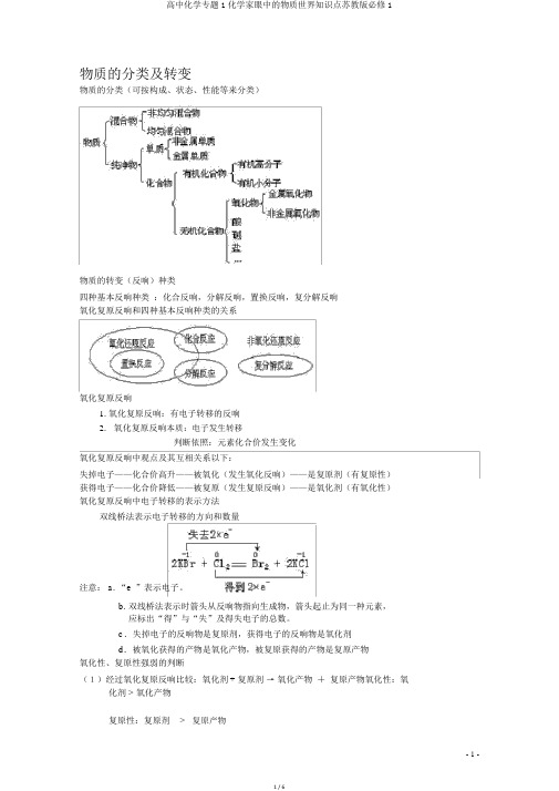高中化学专题1化学家眼中的物质世界知识点苏教版必修1