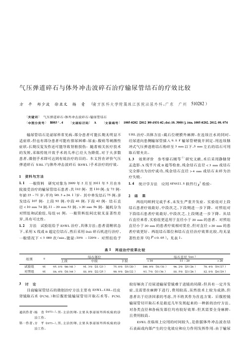 气压弹道碎石与体外冲击波碎石治疗输尿管结石的疗效比较