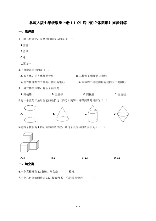北师大版七年级数学上册1.1《生活中的立体图形》同步训练(含答案)