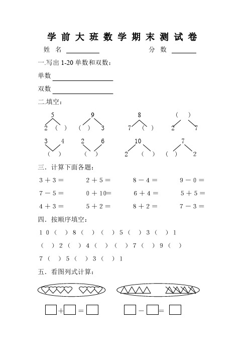 幼儿园大班综合练习题