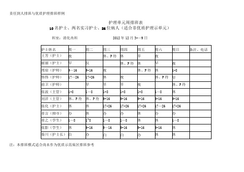 责任到人排班与优质护理排班样例MicrosoftWord文档