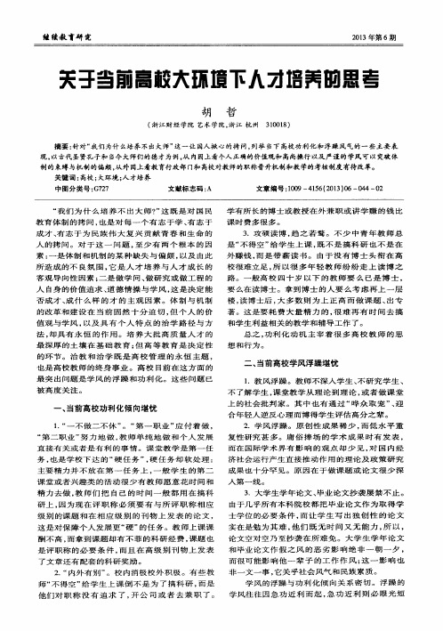 关于当前高校大环境下人才培养的思考