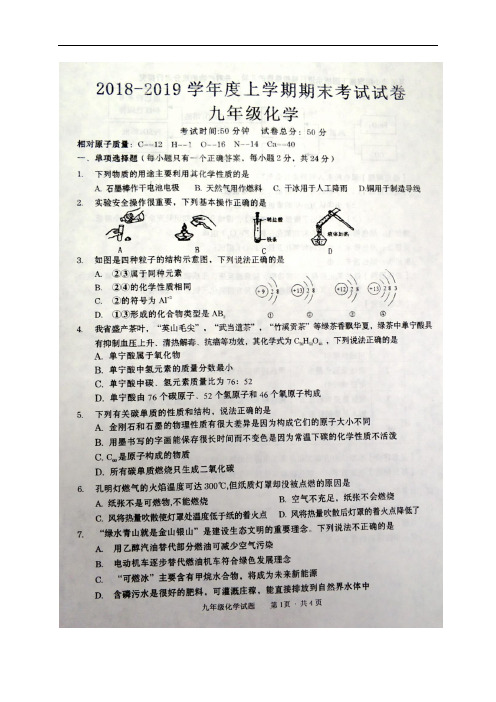 湖北省鄂州市鄂城区2019届九年级上学期期末考试化学试题(图片版)