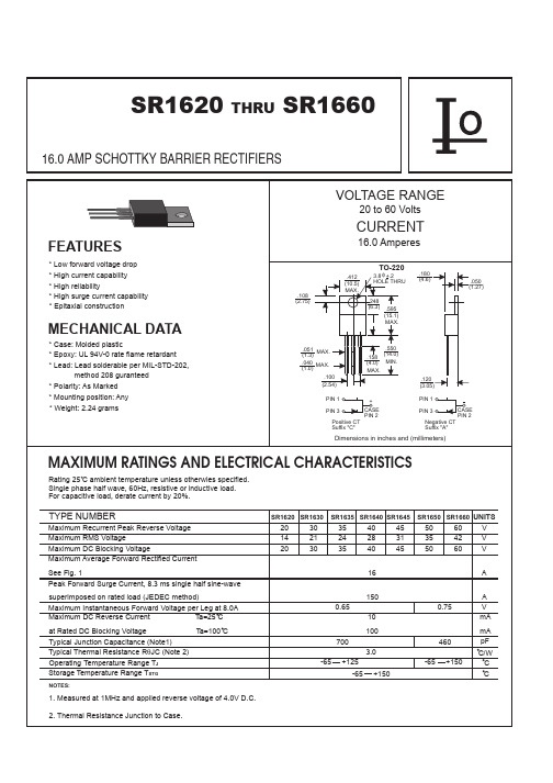 SR1660双肖特基二极管, Io=16A, Vrev=60V