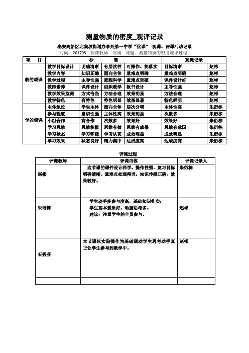 物理人教版八年级上册测量物质的密度【观评记录】