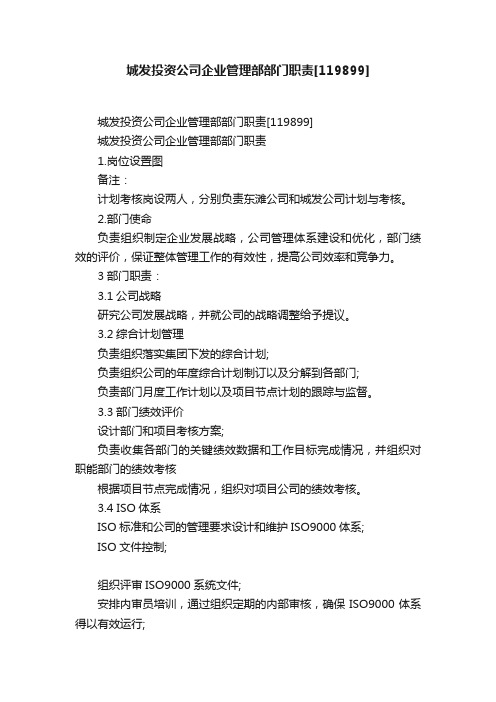 城发投资公司企业管理部部门职责[119899]