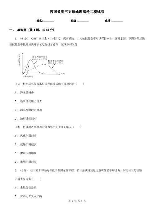 云南省高三文综地理高考二模试卷