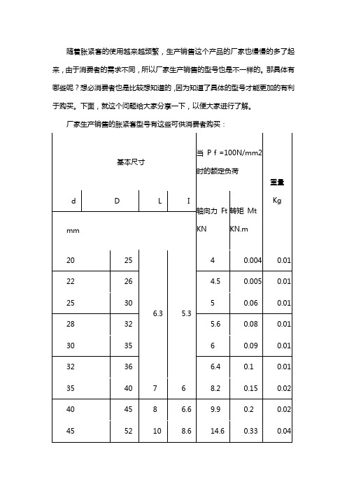 胀紧套的型号