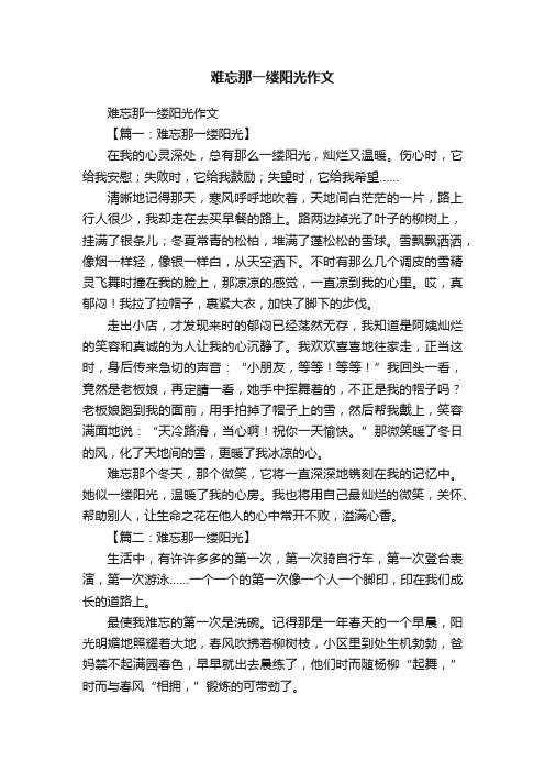 难忘那一缕阳光作文