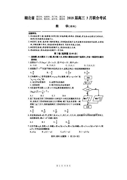 湖北省黄冈市、黄石市等八市2018届高三3月联考理科数学(扫描版含答案)(2018.03.13)