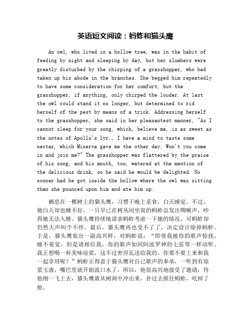 英语短文阅读：蚂蚱和猫头鹰