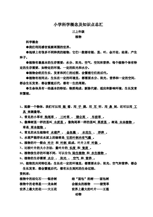小学科学概念及知识点总汇