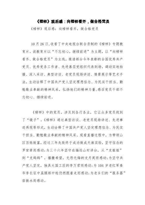 《榜样》观后感：向榜样看齐,做合格党员【精品范文】