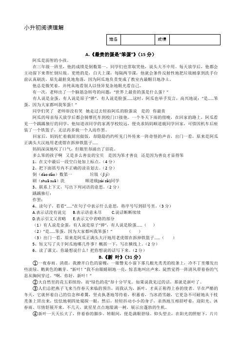 小升初阅读理解升格演练