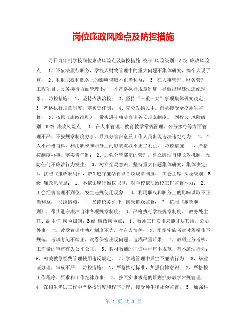 岗位廉政风险点及防控措施