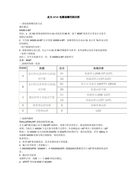 永大NTVF电梯故障代码分析