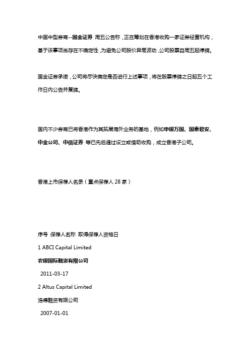 香港上市保荐人名录