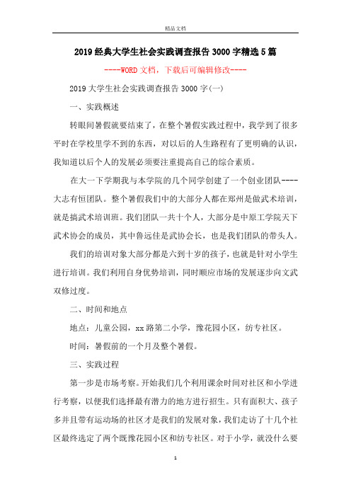 2019经典大学生社会实践调查报告3000字精选5篇