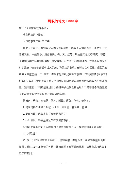 蚂蚁的论文1000字
