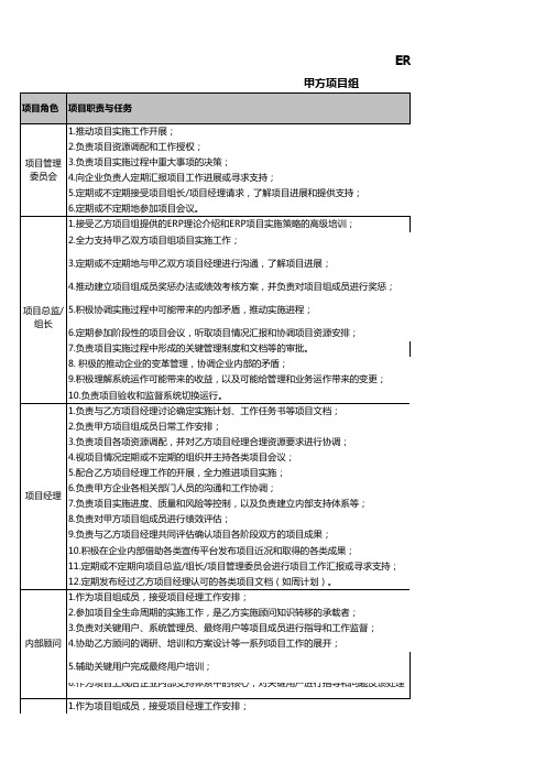 ERP项目角色和岗位职责书