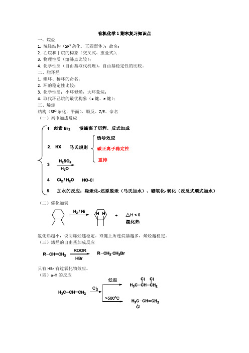 有机化学期末复习知识点