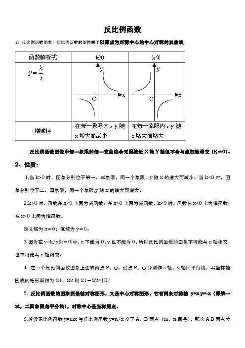 反比例函数一次函数二次函数性质与图像