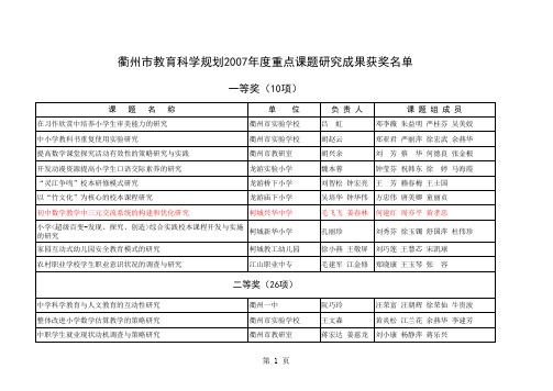 衢州市教育科学规划2007年度一般课题研究成果获奖名单