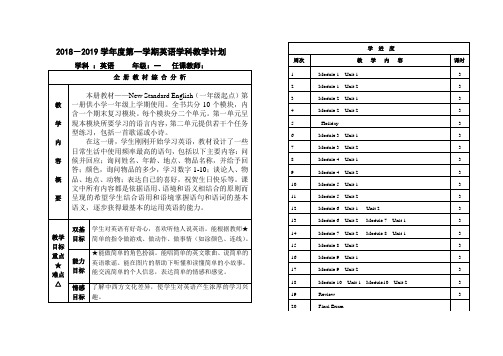 2018-2019学年度第一学期一年级英语学科教学计划