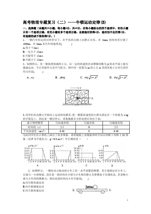 高考物理专题复习(二)——牛顿运动定律(B)