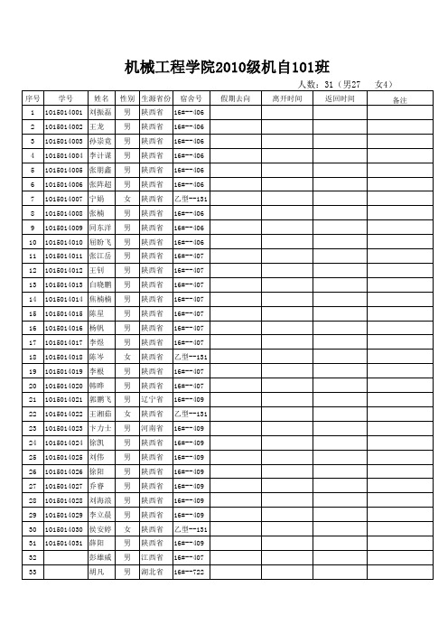 假期离校统计表