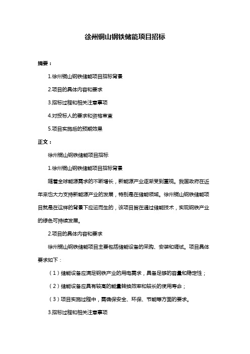 徐州铜山钢铁储能项目招标