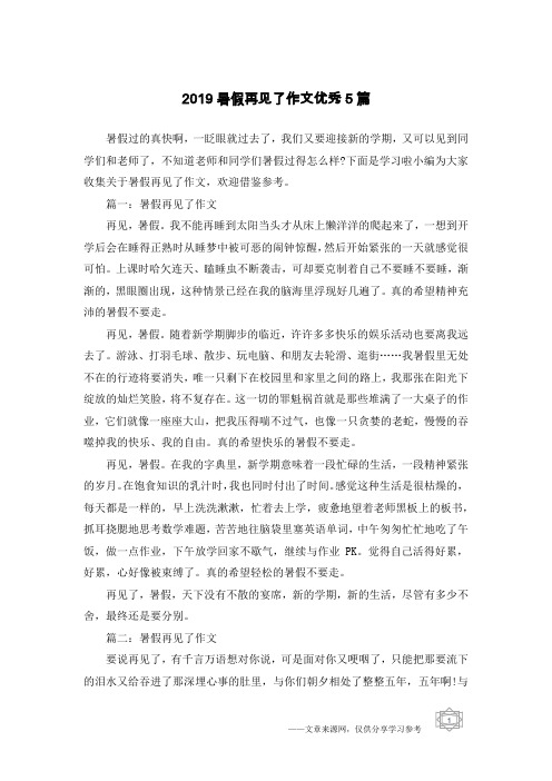 2019暑假再见了作文优秀5篇