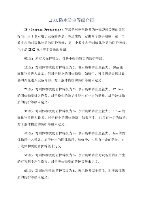 IPXX防水防尘等级介绍