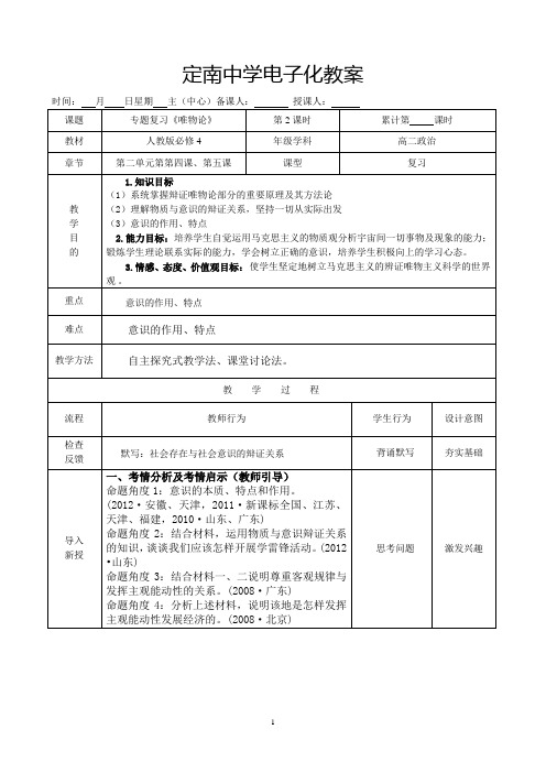 必修4生活与哲学专题复习《唯物论》