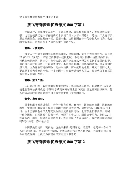 放飞青春梦想优秀作文800字