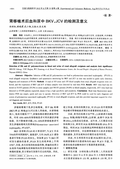 肾移植术后血和尿中BKV、JCV的检测及意义