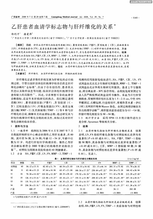 乙肝患者血清学标志物与肝纤维化的关系