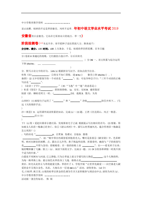 2019年初中语文学业水平考试阶段检测卷一